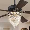 52 Inch Farmhouse Fandelier with Light, 6 Speeds, Quiet DC Motor, 3CCT, Indoor Living Room Bedroom Ceiling Fan (Black)