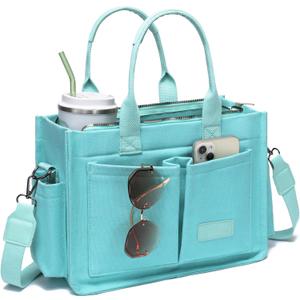 Canvas Tote Bag for Women,Women's Bags Crossbody Bags Work Laptop Tote Bag Large Handbags Purse for Travel Nurse Teacher (New Upgrade Plus Green With Compartments and Inner Cup Holder)