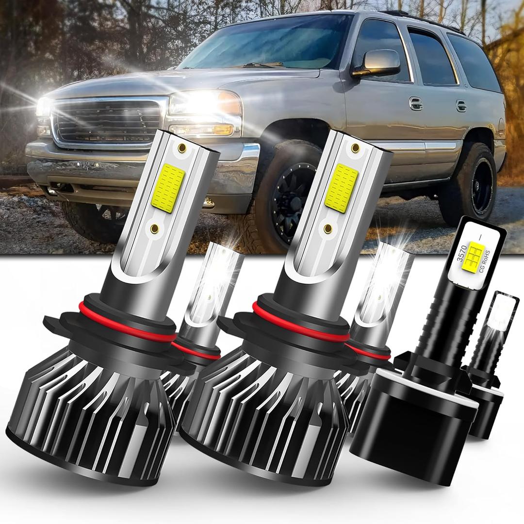 SPRBTBUB fit for (2000-2006) GMC Yukon XL 1500 2500 headlight bulbs combo, 9005/hb3 High Beam & 9006/hb4 Low Beam Headlight Bulbs + 880 Fog Light Bulbs, Pack of 6