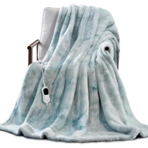 Guohaoi Heated Blanket Electric Throw, Soft Faux Rabbit Fur Electric Blanket with 10 Heating Levels 5 Sitting Timer Auto Off, Cozy Warm Heating Blankets, Machine Washable(72"84" Blue)