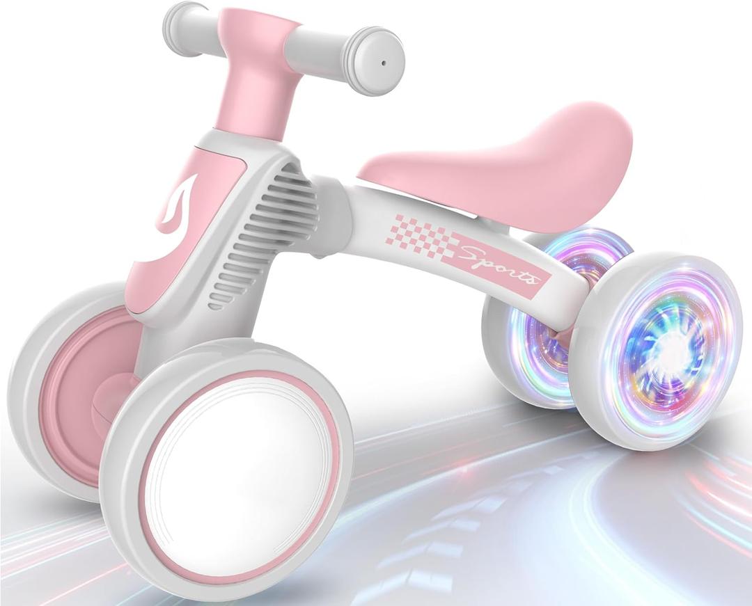 WETIFY Colorful Lighting Baby Balance Bike Toys for 1 Year Old Girl Gifts, 10-36 Month Toddler Balance Bike, No Pedal 4 Silence Wheels & Soft Seat First Bike, One Year Old Girl Birthday Gifts (Pink)