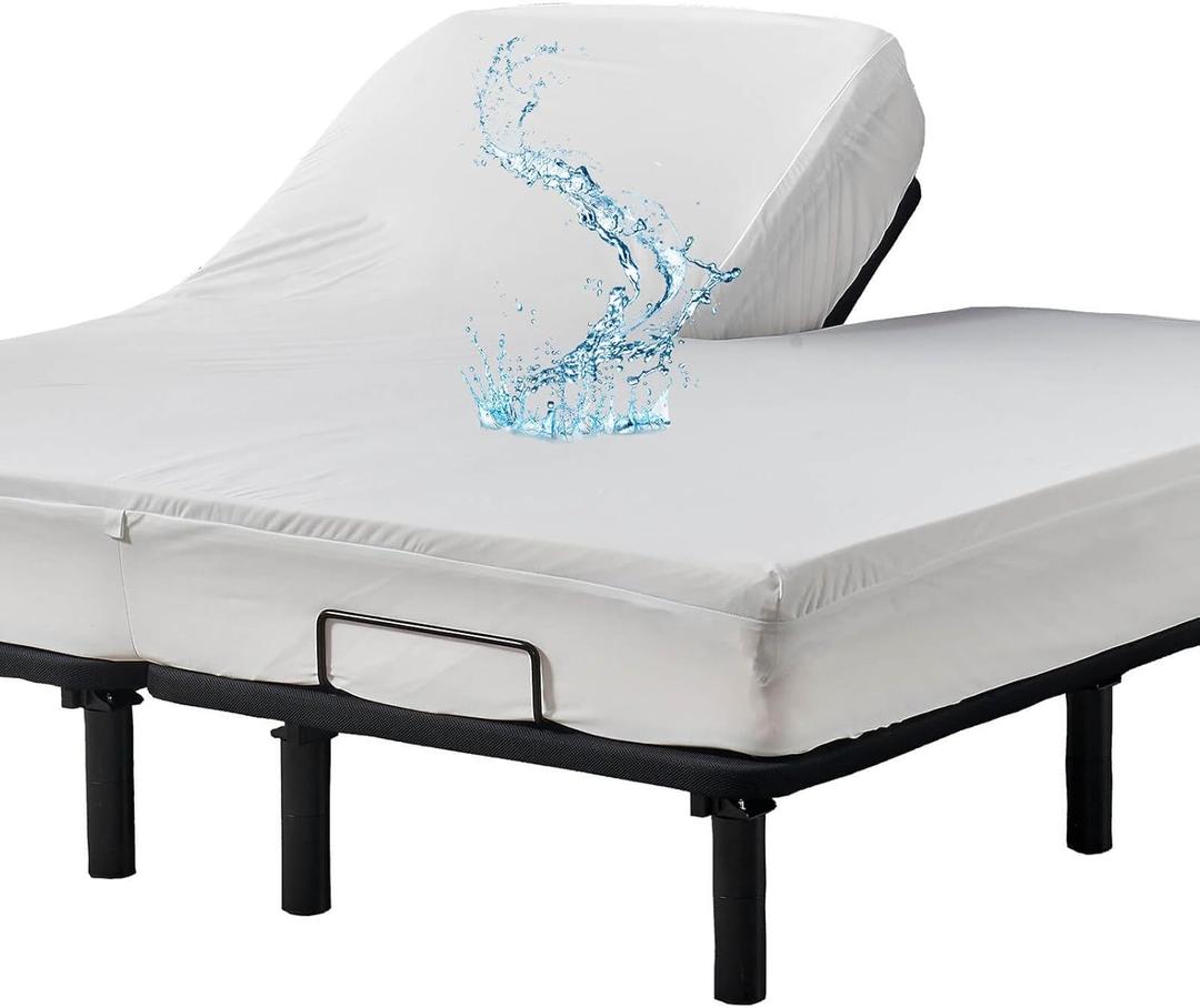Waterproof 32-34 Split Top King Mattress Protector for Adjustable Bed Flex Head Fitted Sheet Style with Elastic Deep Pocket Mattress Cover Split Top King