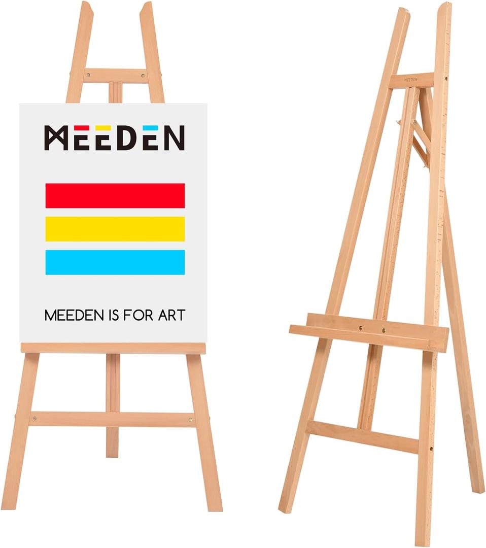 MEEDEN Art Easel Stand for Display - Adjustable Beech Wood Floor Easels for Painting, Holding Canvas up to 60", Ideal for Artist, Adults Painting Canvas, Drawing, Signs - Middle (Medium, Natural)