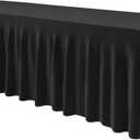 EMART Black Rectangle Table Skirt for 8ft, Spandex Tablecloth Cover for Banquet Wedding Birthday Party (96" x 30" (Rectangular))