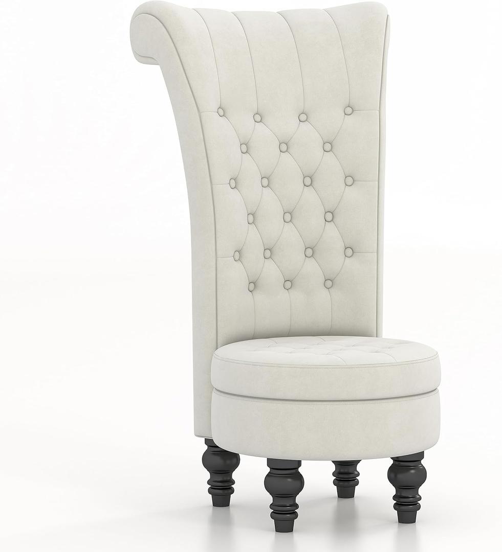 MU Dutch Velvet High Back Chair, Living Room Furniture Royal Accent Seat, Throne Chairs Simply Elegant Style for Living Room, Bedroom (Cream)