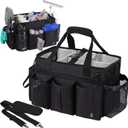 Large Wearable Cleaning Caddy Bag with Detachable Divider, Cleaning Organizer with Handles, Cleaning Supply Tote with Adjustable Shoulder Strap&Waist Belt for Cleaners & Housekeeper (Black)