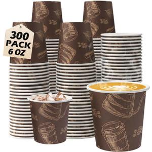 300 Pack 6 oz Disposable Paper Cups, Food Safe Paper Coffee Cups Hot Cold Beverage Drinking Cup for Coffee, Water, Tea, Juice, Espresso