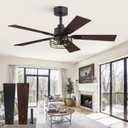 Fanbulous 1 Pack Farmhouse 42 Inch Ceiling Fans with Lights, Black Industrial Caged Ceiling Fans for Bedroom Living Room, Double-Sided 5 Blades Rustic Ceiling Fan