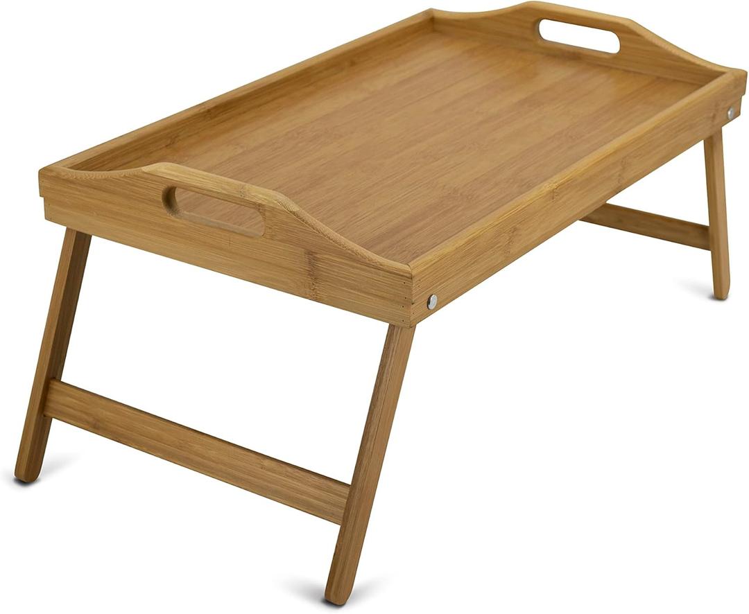 Trenda Breakfast-Trays, Bamboo Bed Table with Foldable Legs, Snack Desk for Sofa, Eating,Working