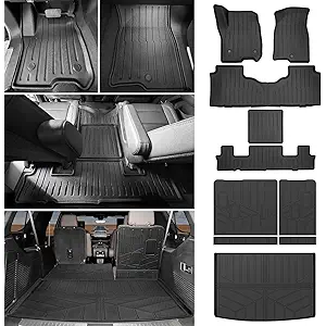 Cargo Liner with Floor Mat Fit for 2021-2025 Chevy Suburban/GMC Yukon XL 3rd Row Cargo Mat TPE Trunk Mat Floor Liner for Chevrolet Suburban Accessories(Cargo Mat+Seat Back Cover+Floor Mat)