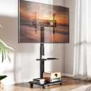 Steel Base Rolling TV Stand with Power Outlet for 32-75 inch TVs up to 110 lbs, Leveling & Tilt & Swivel Mobile TV Stand with Hidden Wire Management, Height Adjustable Portable Tv Stand, Black