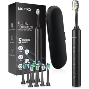 Sonic Electric Toothbrush for Adults - Rechargeable Black Electric Toothbrush with 8 Brush Heads 5 Modes Sonic Power Toothbrush with Travel Cover