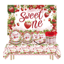 168Pcs Strawberry Party Supplies Tableware Set Plates and Napkins Set for Kids(Serves 24) Strawberry New Year Party Decorations Dinner Plates, Dessert Plates, Cups, Napkins, Knives, Forks, Spoons, 2 Packs