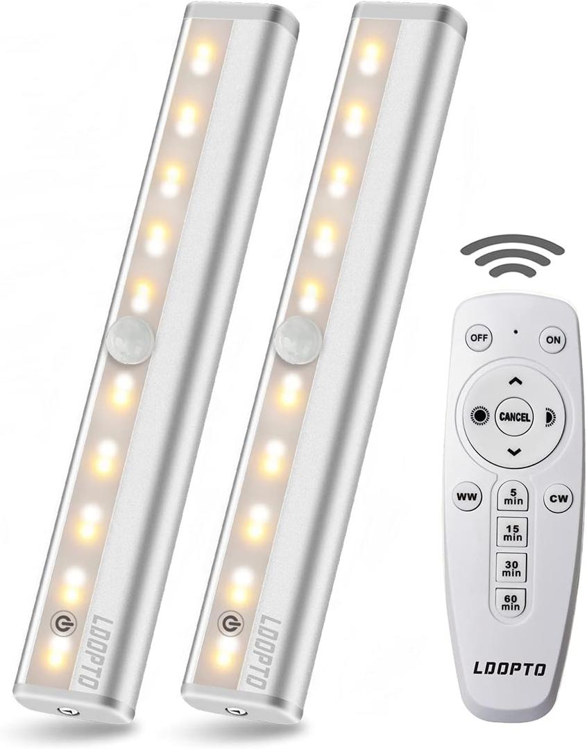 LDOPTO Under Cabinet Lights Wireless Battery Operated Lights with Remote Control LED Closet Lights Counter Wall Lights Without Wiring with Remote for Kitchen Shelf Hallway, Multiple Colors 2 Pack