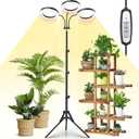 LORDEM Grow Light for Indoor Plants, Tri-Head Plant Light for Plants Growing, Full Spectrum Growth Lamp with Auto Timer for 4/8/12H, 4 Dimmable Levels, 216 LEDs, Height Adjustable Stand 24.4"- 67"