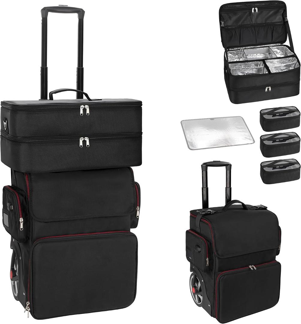 OCHEAL Rolling Makeup Train Case,with 7 Pcs Clear Makeup Bags, Makeup Case On Wheels Carry On Travel Cosmetic Organizer Suitcase, Extra Large Storage Trolley for Hairstylist Cosmetology Artist