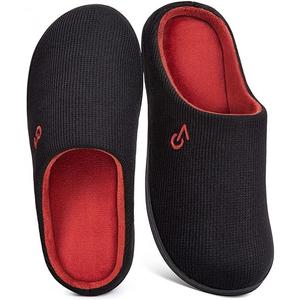 VeraCosy Men's Two-Tone Memory Foam House Slippers Indoor Outdoor Durable Rubber Sole SIZE 11-12 ( red )
