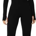 Sunzel Long Sleeve Jumpsuits for Women, Ribbed One Piece Casual Yoga Workout Zip Front Bodycon, Legging Fit & Thumbhole (Small, Black)