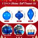 2 x HyDren 12 Pcs Plastic Christmas Ornaments for Tree Christmas Ball Finials 2.4''- 3.15" Vintage Shatterproof Drop Hanging Ornaments 3 Style Tree Decoration for Home Xmas Holiday Party Decor(Blue)