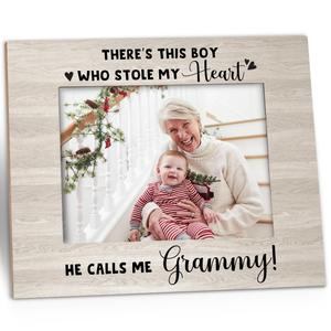 Kneaotoaji New Granny Picture Frame - First Time Grandma Gifts, New Grandma Photo Frame, There's This Boy Who Stole My Heart and He Calls Me Granny Wooden Picture Frames for 5x7 Photo