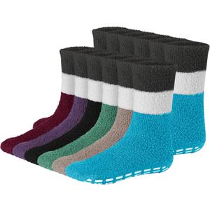 Debra Weitzner 6 Pairs Mens Fuzzy Socks Grip Socks Microfiber Plush Sleeping Socks Soft Anti-Skid Solid (10-13)