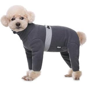Polar Fleece Dog Pajamas Bodysuit - Small to Medium Dogs, Winter Jacket & Sweater Vest, Four-Legged Warm Clothes in Dark Grey, Medium