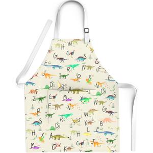 Kids Aprons for Girls and Boys, Toddler Apron with Pocket for Painting, Cooking, Baking, Gardening and Crafts (Medium 6-12 yrs, Dinosaur Alphabet)