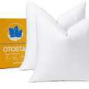 OTOSTAR Pack of 2 Down and Feather Throw Pillow Inserts, 22 x 22 Soft Fluffy Square Pillow Inserts with 100% Cotton Cover Decorative Pillows for Sofa Couch Bed-White