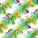 Easter Tinsel Garland, 33 Ft Easter Egg Tinsel Twist Hanging Decorations, Multicolor Fine Stripes Party Backdrop, Festive Home Indoor Outdoor Holiday Decor Supplies