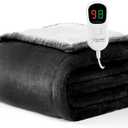 Homemate Heated Blanket Electric Throw - 50"x60" Heating Blanket Throw 1/2/4/6/8 Hours Auto-Off 10 Heat Level Over-Heat Protection Flannel Sherpa ETL Certification