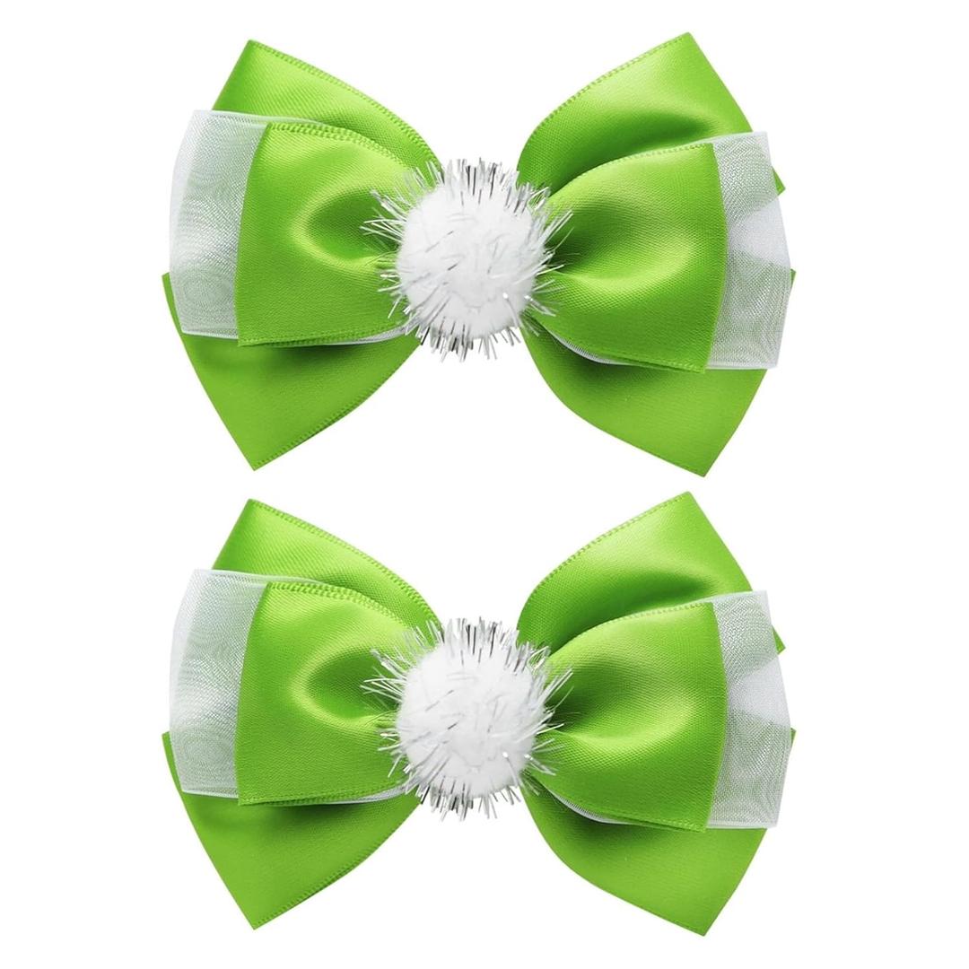2PC Green Fairy Hair Bow Clips for Girls Women 4 Inch Toddler Princess Accessories
