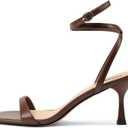 Adrizzlein Kitten Heels for Women Strappy Heels Square Open Toe Lace up Heeled Sandals Ankle Wrap Strap Pumps Dress Shoes Wedding (8.5, Brown)