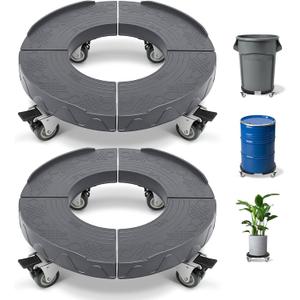 Nefish Trash Can Dolly Wheels, 15-19 Inch Adjustable Round Furniture Dolly with 4 Wheels, Heavy Duty Drum Dollies 440lbs Keg Dollys, Multi Functional Rolling Dolly Cart, 2 Pack (Gray)