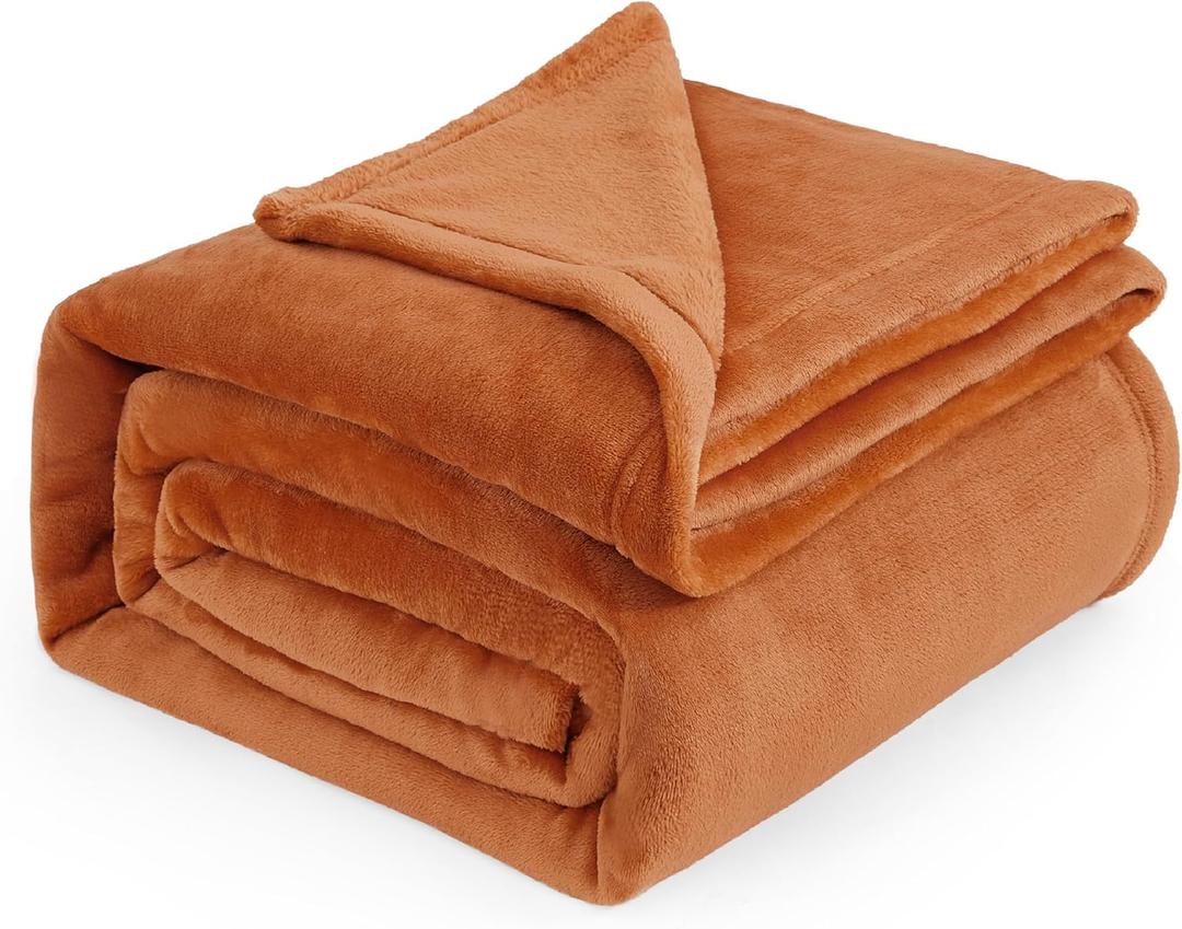 Bedsure Fleece Blankets Queen Size Mango - 280GSM Soft Lightweight Plush Cozy Blanket for Bed, Sofa, Couch, Travel, Camping (Queen (90" x 90"), Burnt Orange)