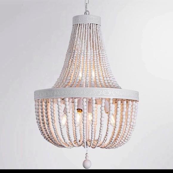 Elegant White Beaded Chandelier, White Elegant White Beaded Chandelier, White
