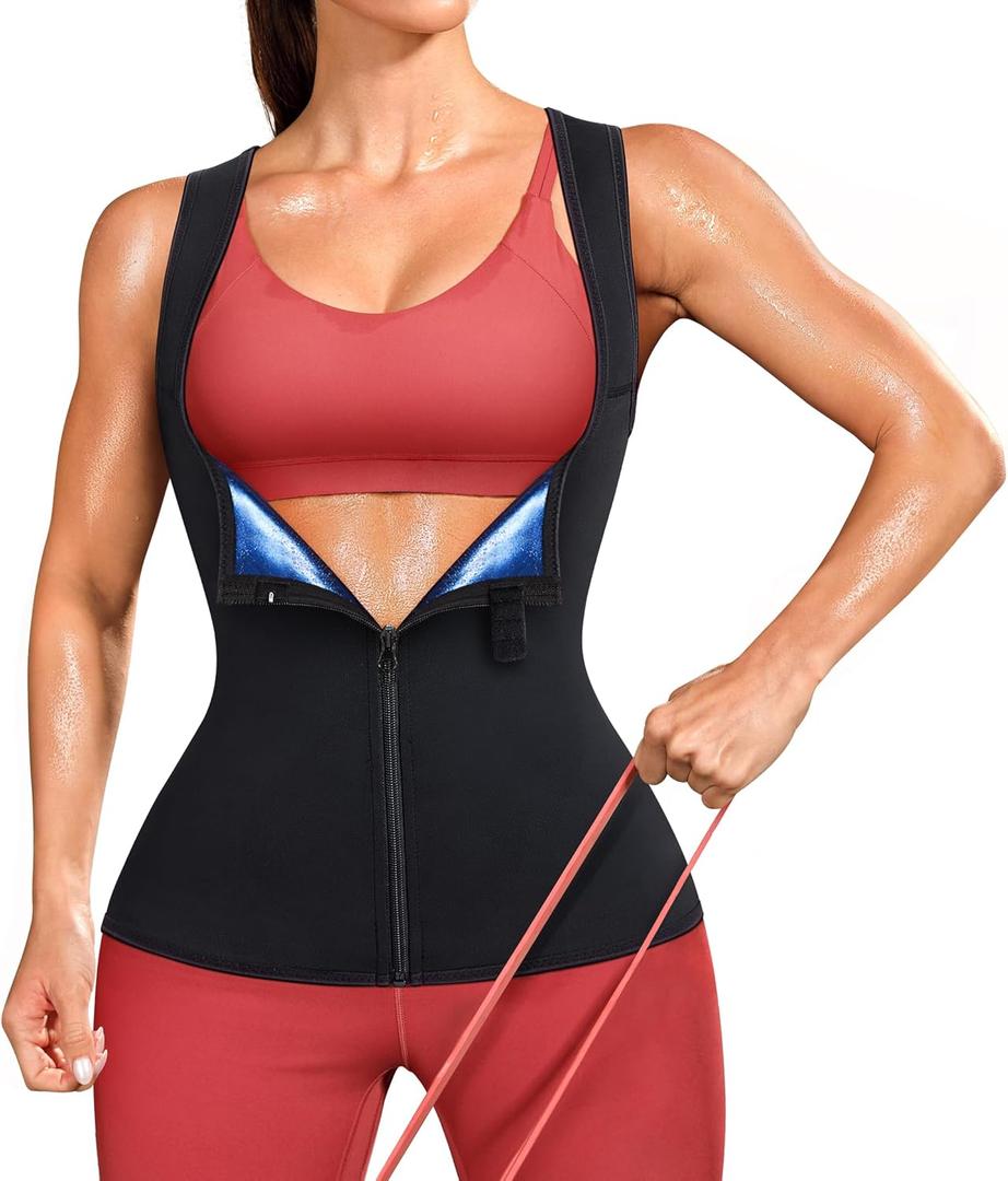 Junlan Waist Trainer for Women - Sauna Suit Sweat Vest Waist Trimmer for Working Out (Medium, Blue)