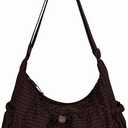 Plaid Crossbody Bags, Slouchy Hobo Crossbody Bag, Cute Messenger Bag, Nylon Crescent Crossbody Purse, Trendy Everyday Purse (Brown)