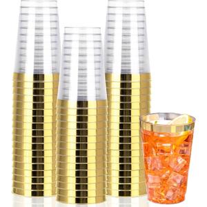 I00000 50 Pack 14 oz Gold Plastic Cups, Gold Disposable Cups Tumblers, Disposable Plastic Glasses Cocktail Glasses Perfect for Wedding & Parties