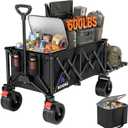 220L Folding Wagon with Detachable 14 Gallon Cooler Bag, Extra Large All-Terrain Heavy Duty Collapsible Beach Wagon Cart with Big Wheels, Foldable Utility Cart for Camping, Tailgate