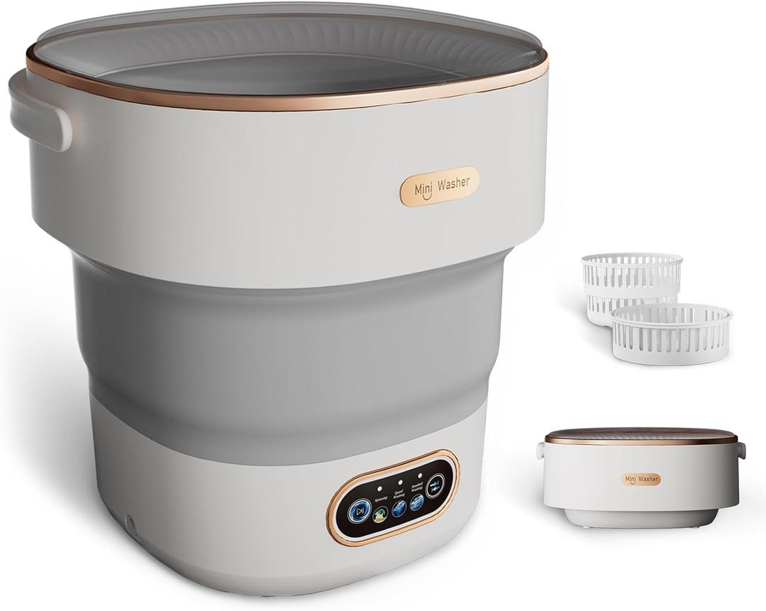 Mini Laundry Machine 16L  Foldable Portable Laundry Machine and Spinner for Baby Clothes, Underwear, Socks; Ideal for Travel, Dorms, Camping (Grey)