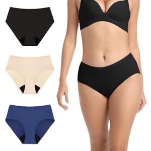 Washable Incontinence Underwear for Women Leak Proof Panties Adult Absorbent Protective Briefs Postpartum 3Pack(Black, Beige, Blue, M)