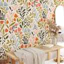 Floral Peel and Stick Wallpaper Colorful Boho Green Leaf Removable Contact Paper Modern Botanical Self Adhesive Wallpaper for Bedroom Living Room Drawers Cabinets 17.7in x 9.8ft