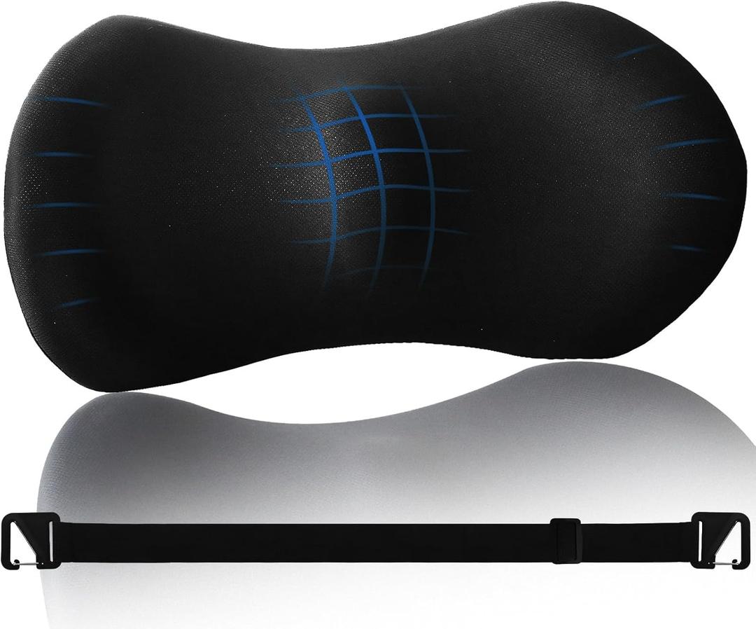 FOUSUPDT Lumbar Pillow with Adjustable Strap, Memory Foam Lumbar Support Pillow for Office Chair and Car Seat, Back Pillow for Lower Back, Back Support Pillow for Sitting, Driving, Traveling (Black)