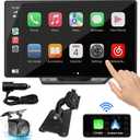 Portable Wireless Apple Carplay/Android Auto Screen for Car, 7" HD Touchscreen Car Stereo with Mirror Link, Bluetooth 5.0, AUX,FM,Backup Camera,Navigation for All Vehicles