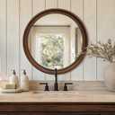 Round Wood Mirror, 22" Circle Mirror with Wooden Frame, Walnut Brown