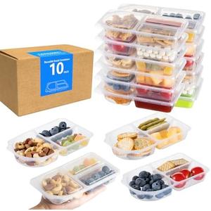 TAIHUIMY 9oz Reusable Snack Containers with Lids for Kid, New 3 Compartment Large Capacity Condiment Portion Control Meal Prep Containers for School lunch, Go out Travel, Party (10, 9, ounces)