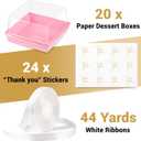 Ocmoiy 7x7x4 Inches Pink Paper Cake Boxes with Clear Lids for 6 Inch Cakes, 20 Pack Square Disposable Cake Bakery Take Out Containers, To Go Dessert Boxes