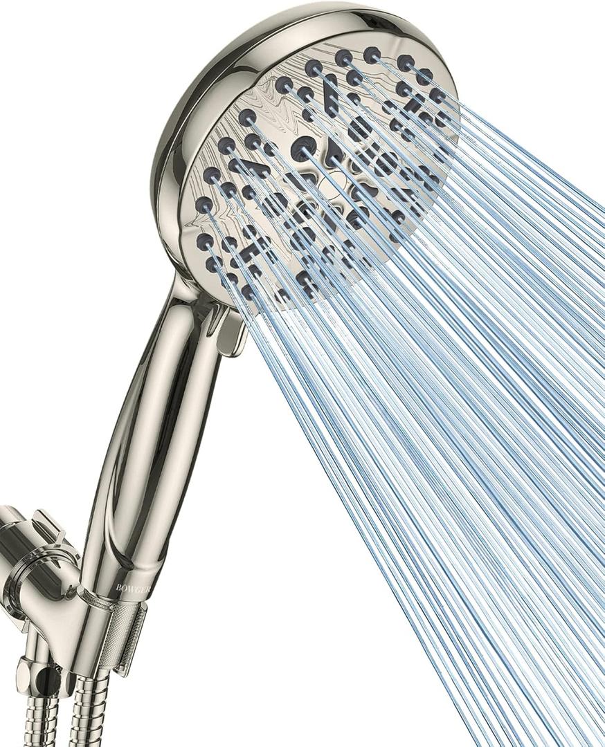High Pressure Shower Head with Handheld - 5 Spray Settings High Flow Detachable Rain Shower Heads with 60 Extra-long Stainless Steel Hose and Adjustable Bracket with Brass Joint  Brushed Nickel