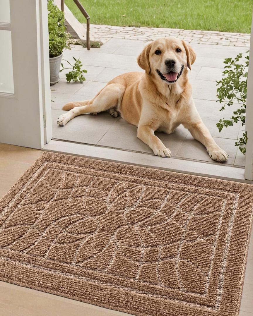 DEXI Front Door Mat for Home Entrance, 35x59 Non-Slip Absorbent Floor Mats Low-Profile Washable Doormat for Entryway, Garage, Patio, Beige