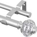 1 Inch Silver Double Curtain Rods for Windows 66 to 120 Inches(5.5-10ft), USFOOK Adjustable Heavy Duty Drapery Rods, Telescoping Dual Curtain Rod with Translucent Finials, Wall Mounted